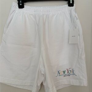 NWT- Sporty & Rich White 'New York Health & Wellness Club' Logo Shorts
